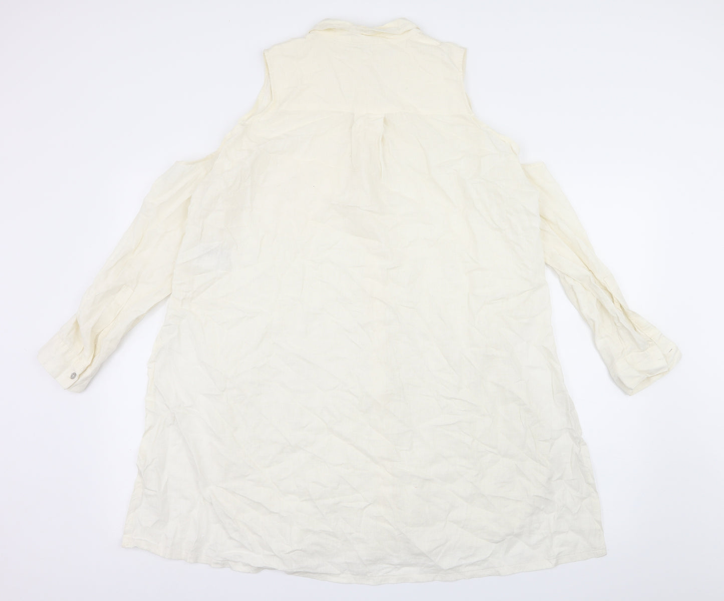 Silence + Noise Womens Ivory   Basic Button-Up Size L  - Cut Out Shoulder