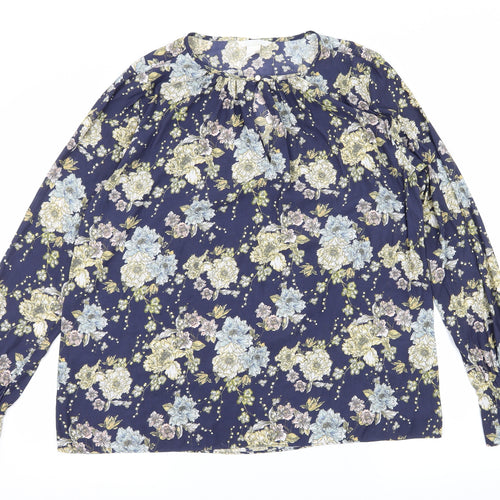 H&M Womens Blue Floral  Basic Blouse Size 12