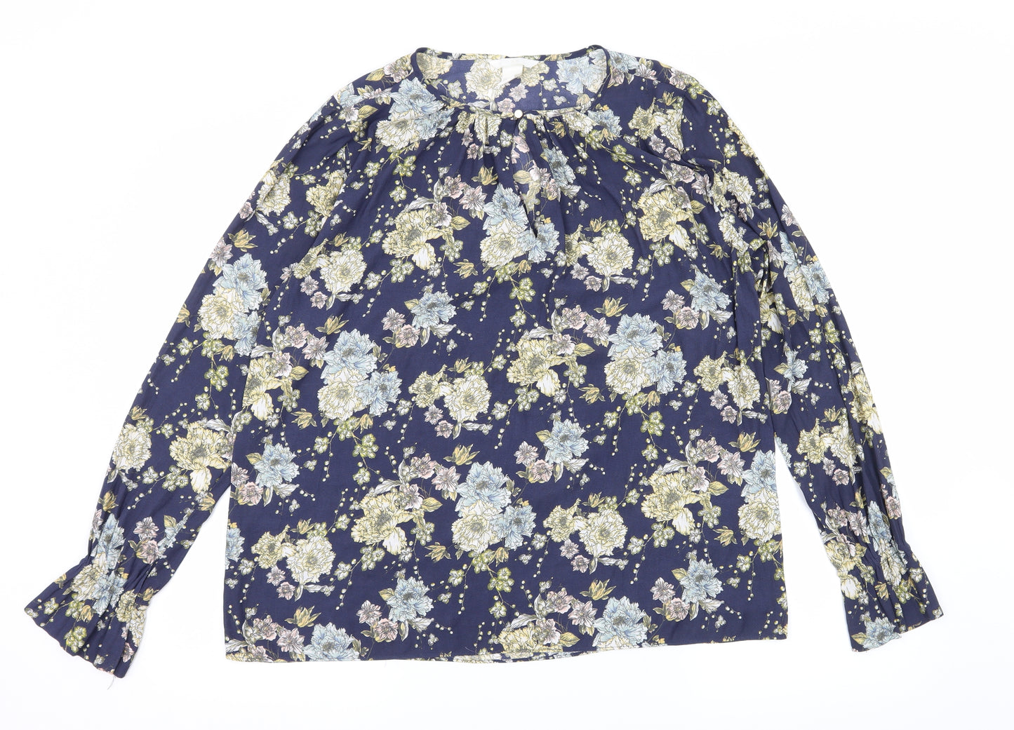 H&M Womens Blue Floral  Basic Blouse Size 12