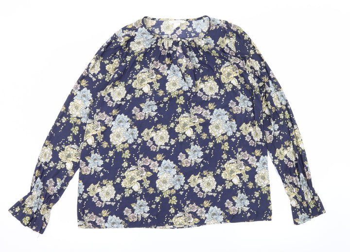 H&M Womens Blue Floral  Basic Blouse Size 12