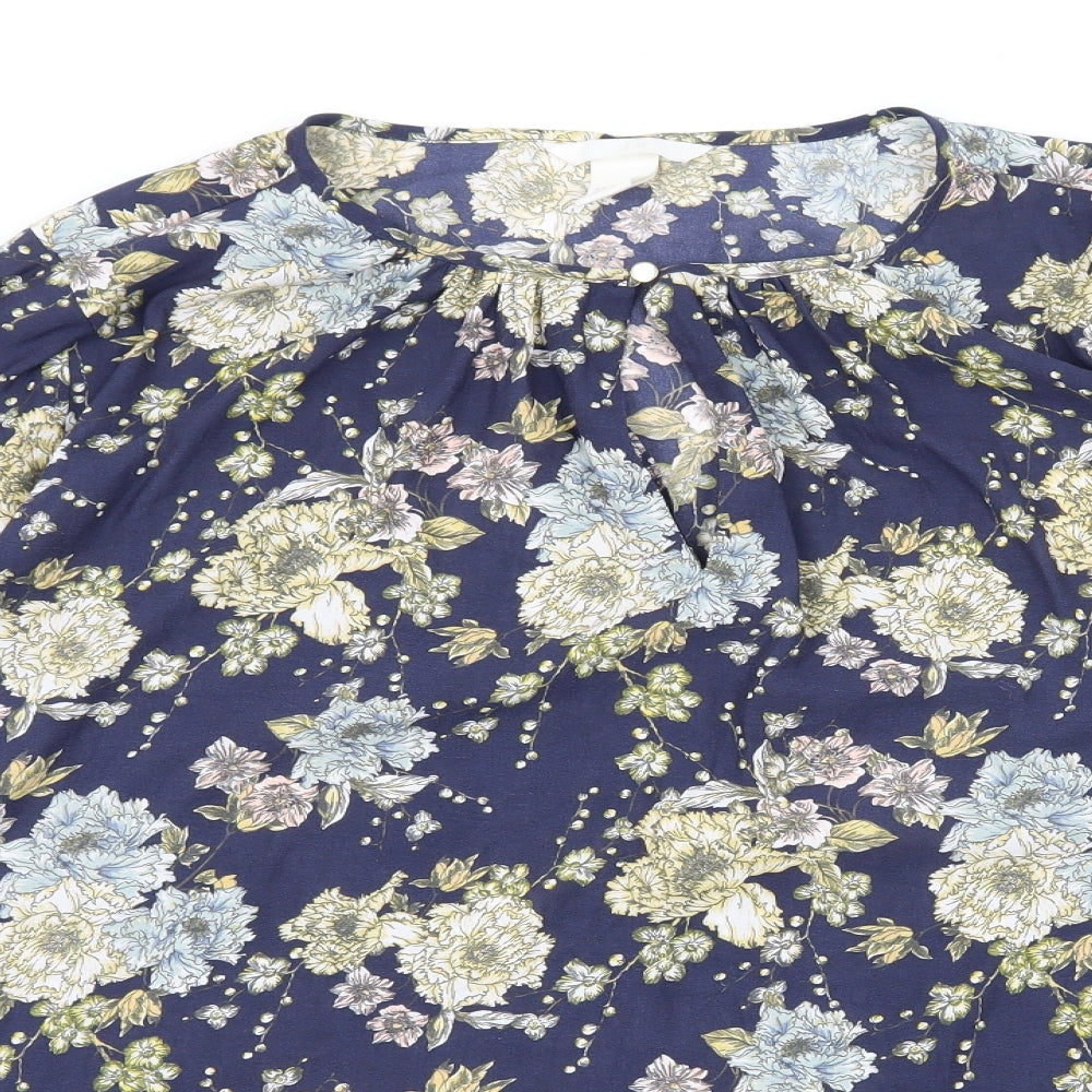 H&M Womens Blue Floral  Basic Blouse Size 12