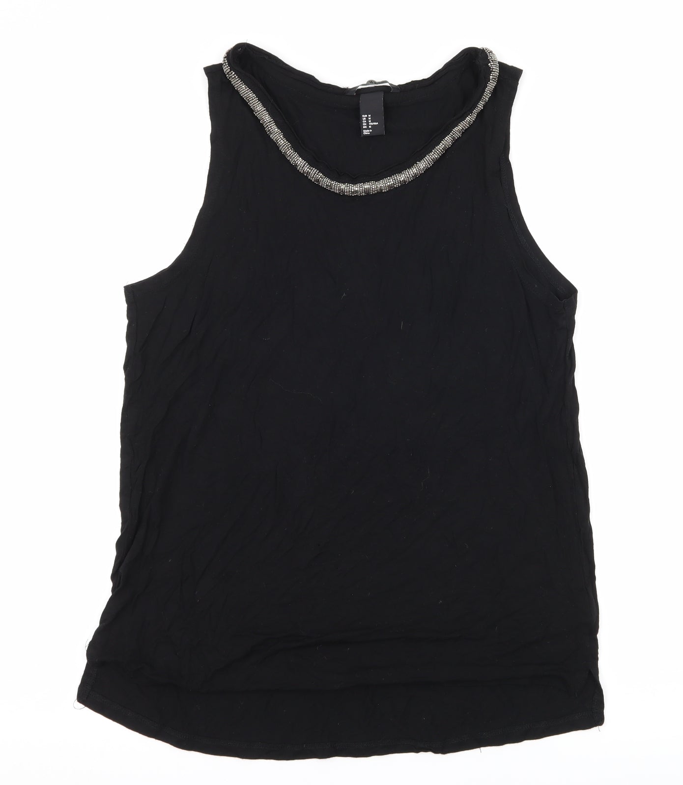 H&M Womens Black  Jersey Basic Tank Size M  - Embellished Neckline