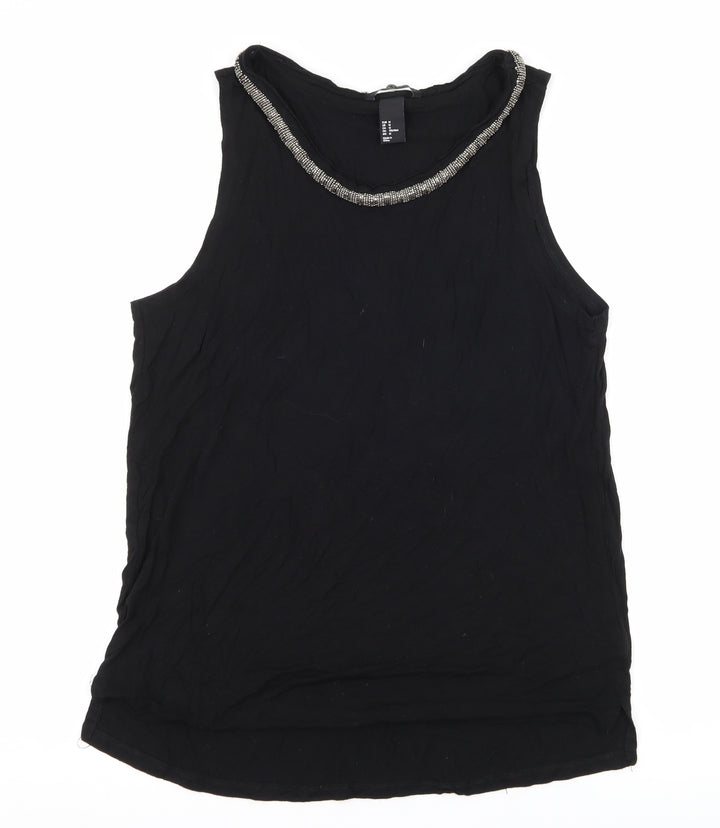 H&M Womens Black  Jersey Basic Tank Size M  - Embellished Neckline