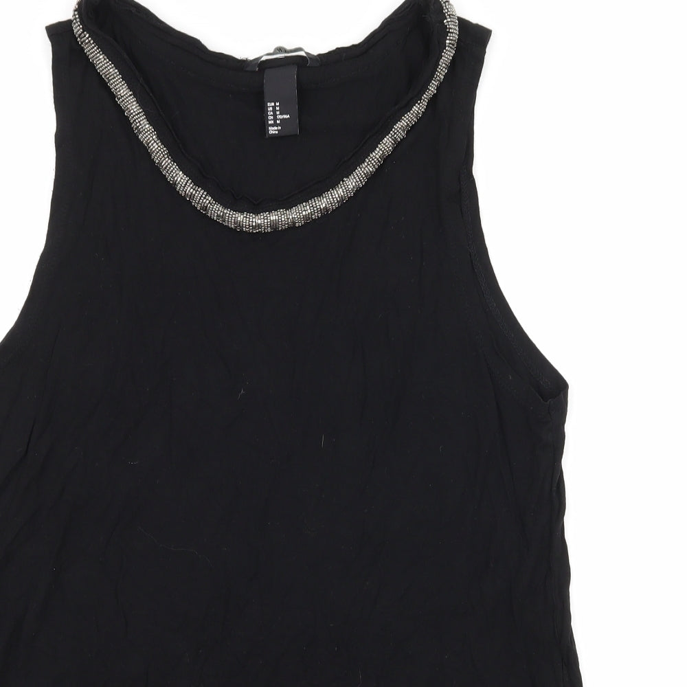 H&M Womens Black  Jersey Basic Tank Size M  - Embellished Neckline