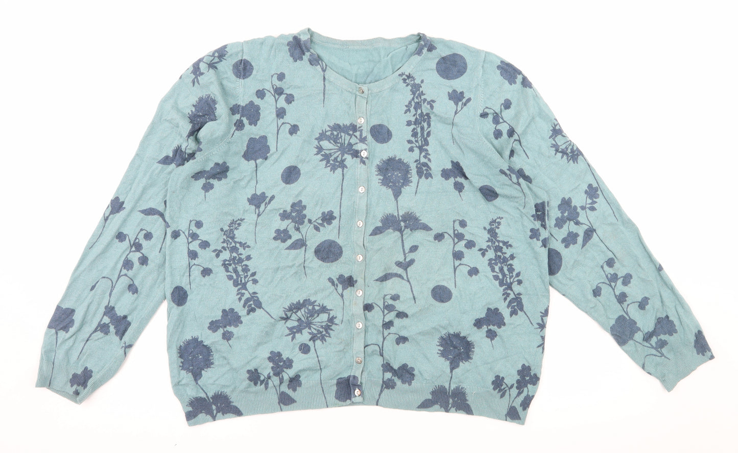 Marks and Spencer Womens Blue Floral Knit Cardigan Jumper Size 20