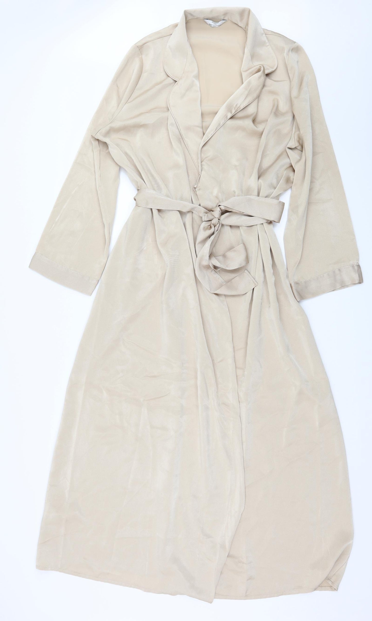 St Michael Womens Beige Solid Satin Top Robe Size 8