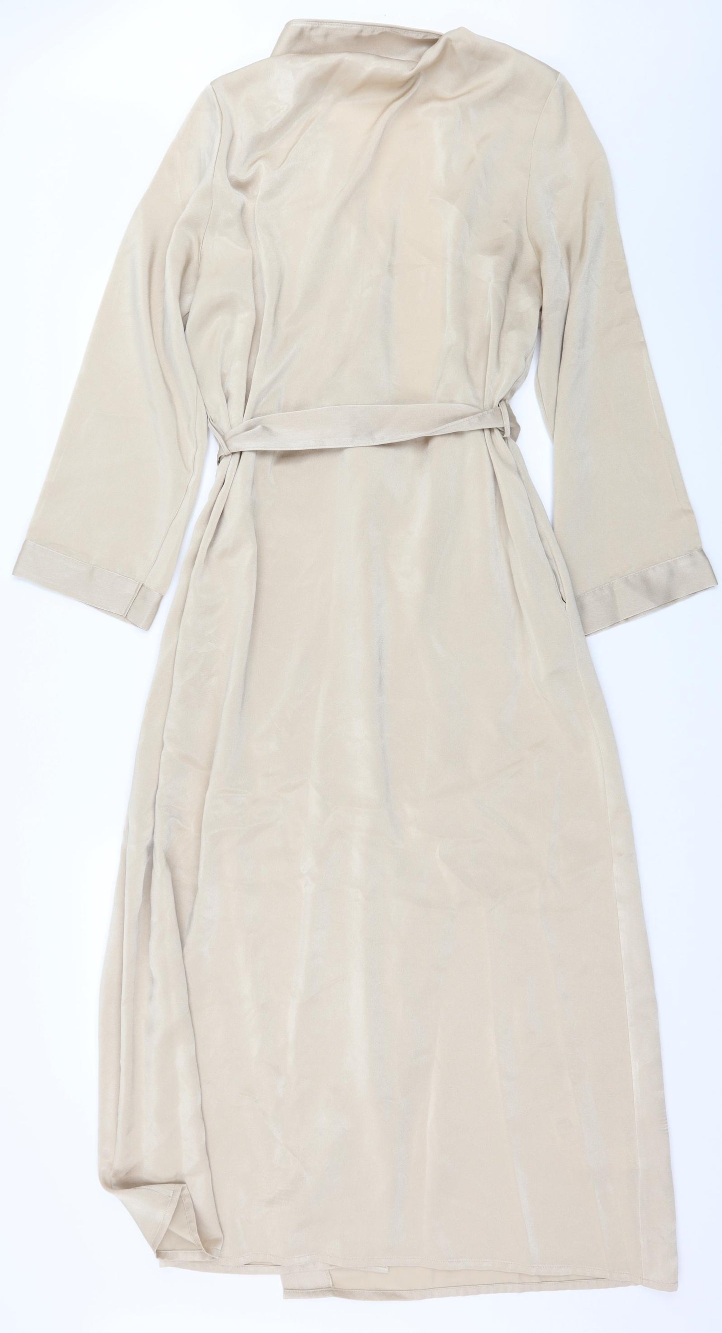 St Michael Womens Beige Solid Satin Top Robe Size 8