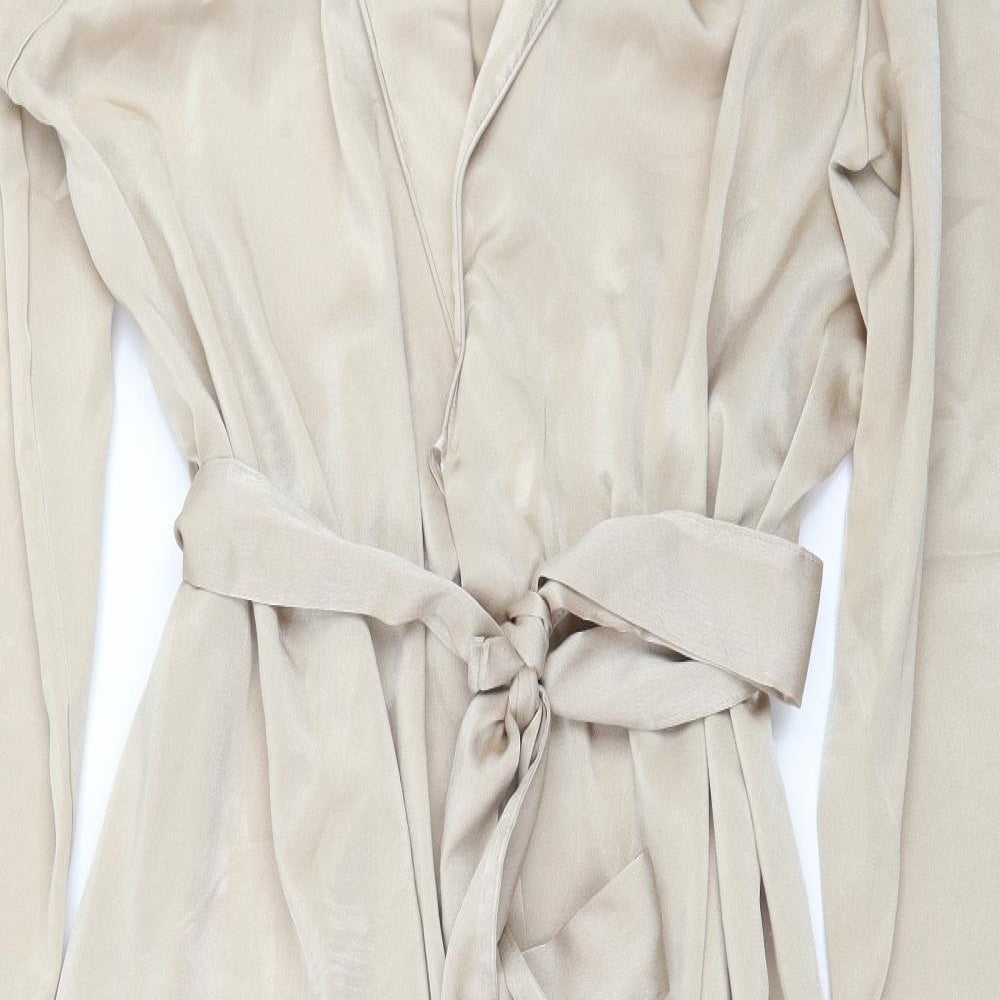 St Michael Womens Beige Solid Satin Top Robe Size 8