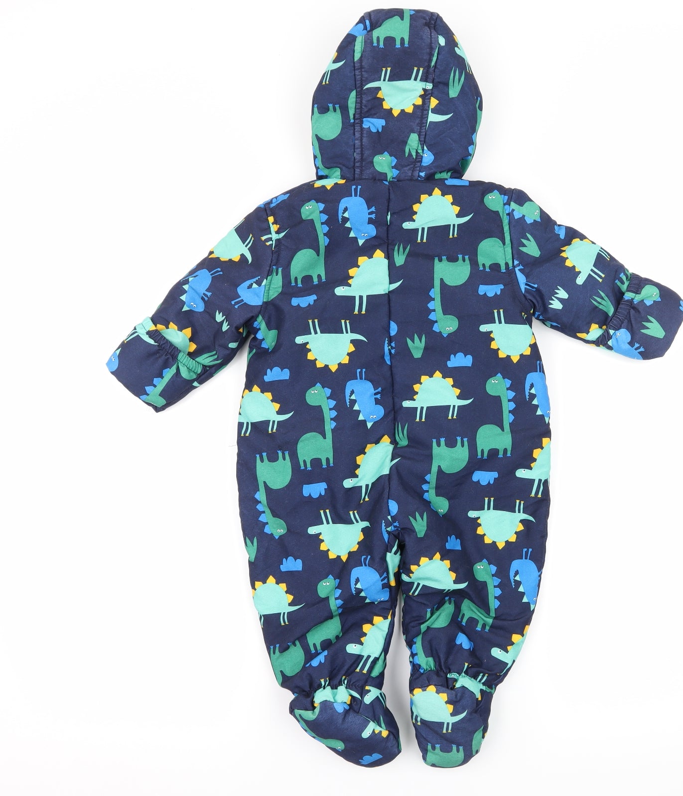 Marks and Spencer Boys Blue Geometric  Basic Coat Snowsuit Size 6-9 Months  - Dinosaurs