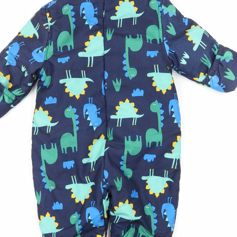 Marks and Spencer Boys Blue Geometric  Basic Coat Snowsuit Size 6-9 Months  - Dinosaurs