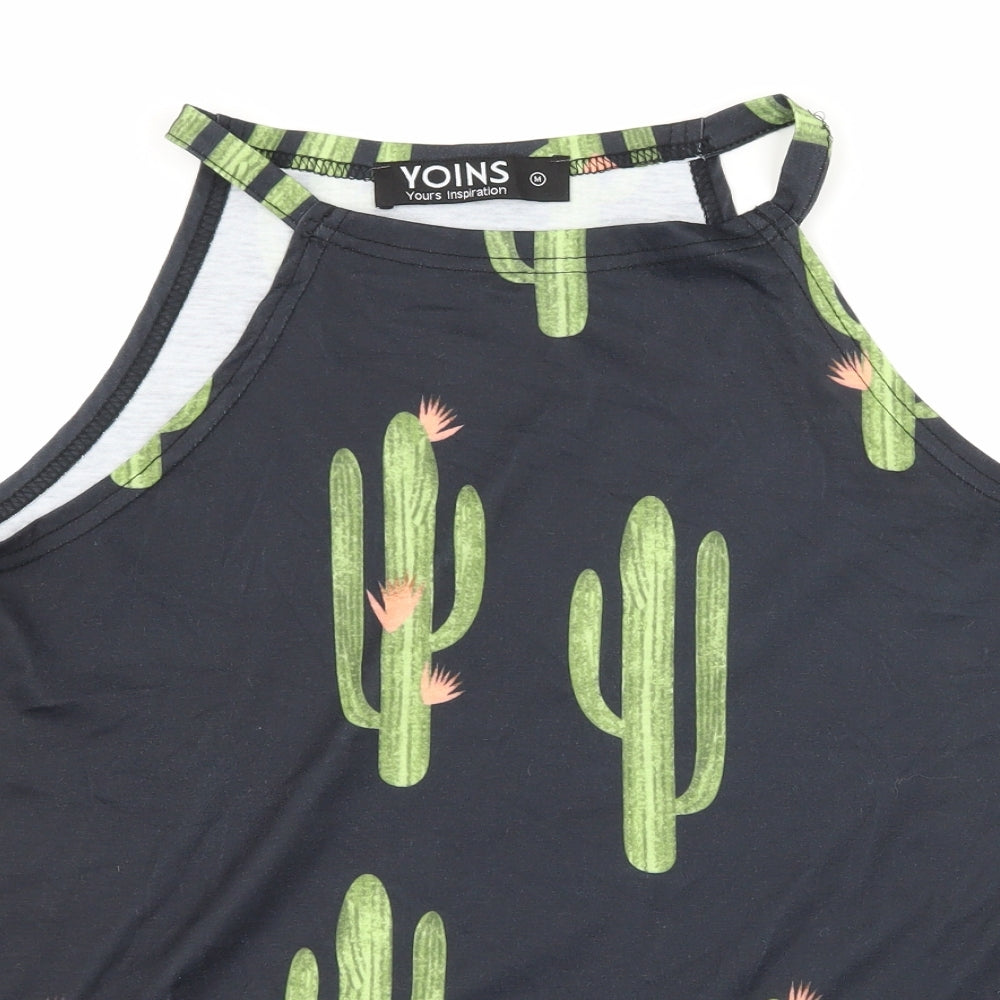 Yours Inspiration Womens Black Geometric Jersey Basic Tank Size M  - Cacti
