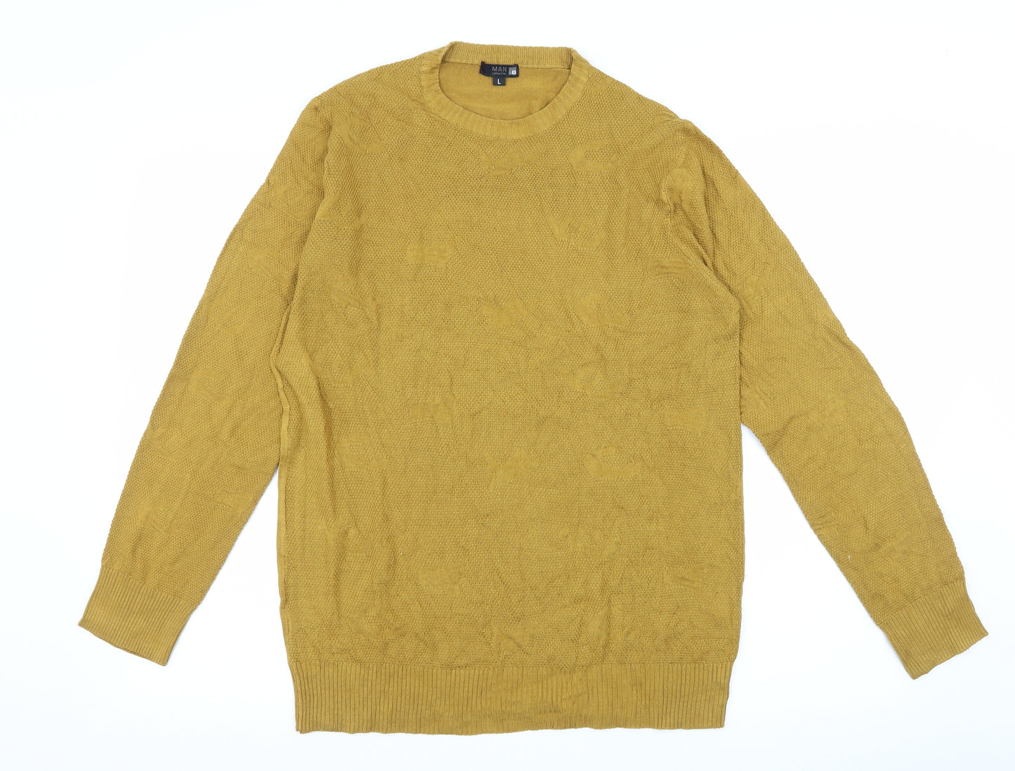 Man B Collection Mens Yellow Geometric Knit Pullover Jumper Size L