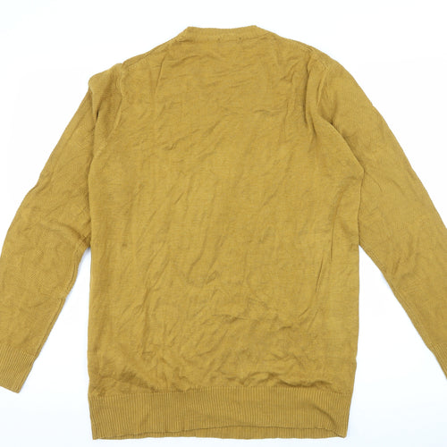 Man B Collection Mens Yellow Geometric Knit Pullover Jumper Size L