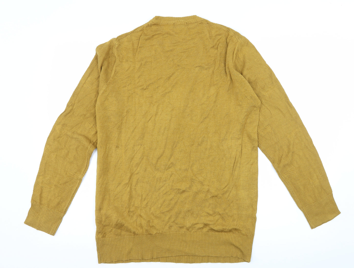 Man B Collection Mens Yellow Geometric Knit Pullover Jumper Size L