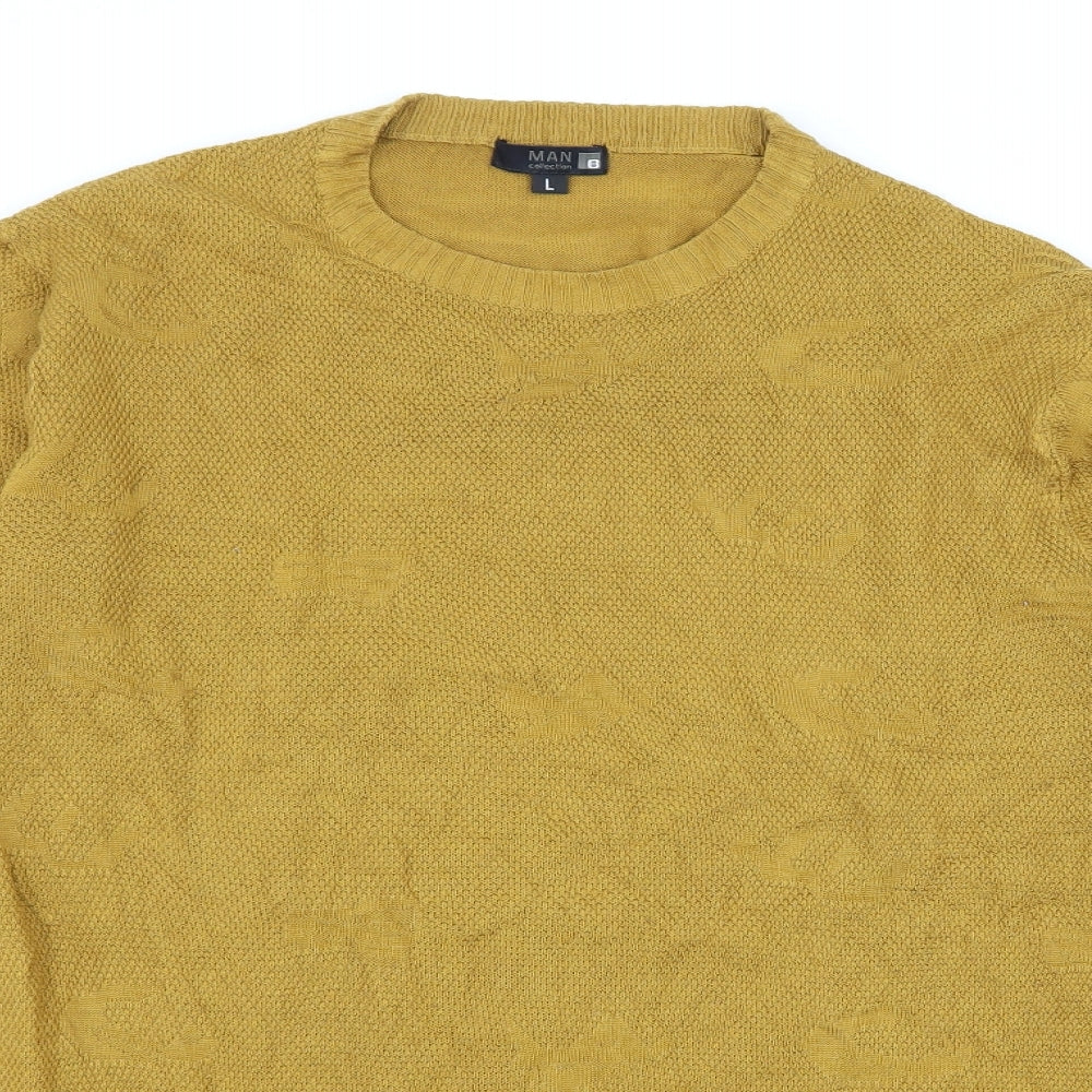 Man B Collection Mens Yellow Geometric Knit Pullover Jumper Size L