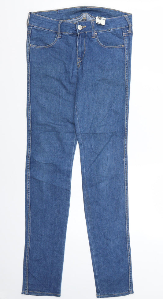 Front view of &Denim women’s blue straight jeans, size UK 8, 32-inch leg