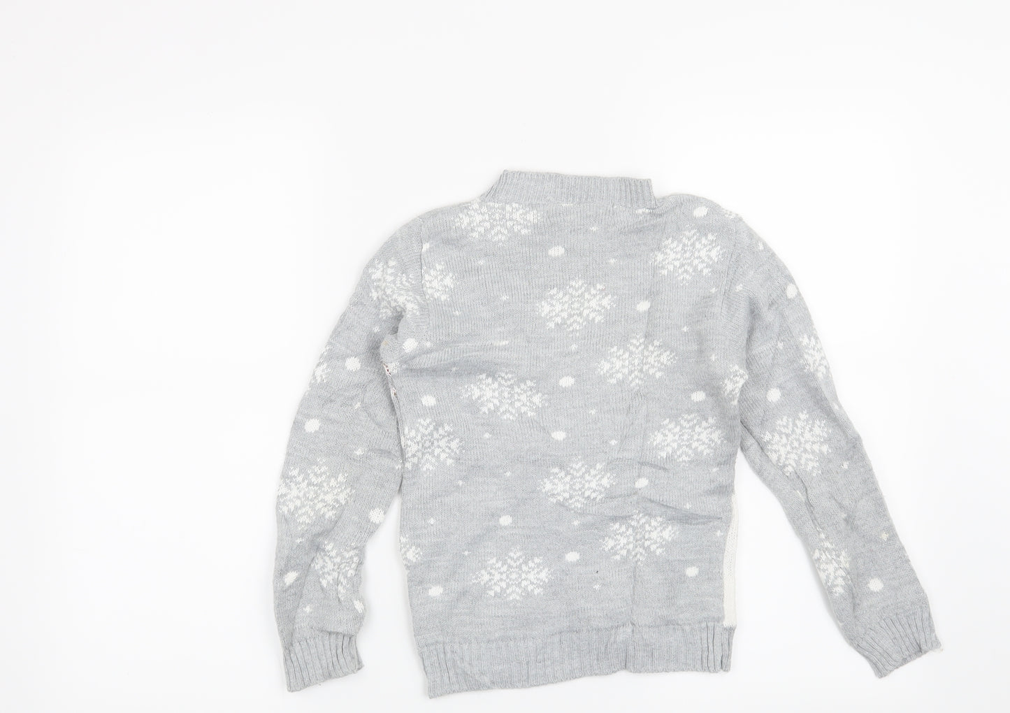 Preworn Girls Grey   Pullover Jumper Size 7-8 Years  - Christmas