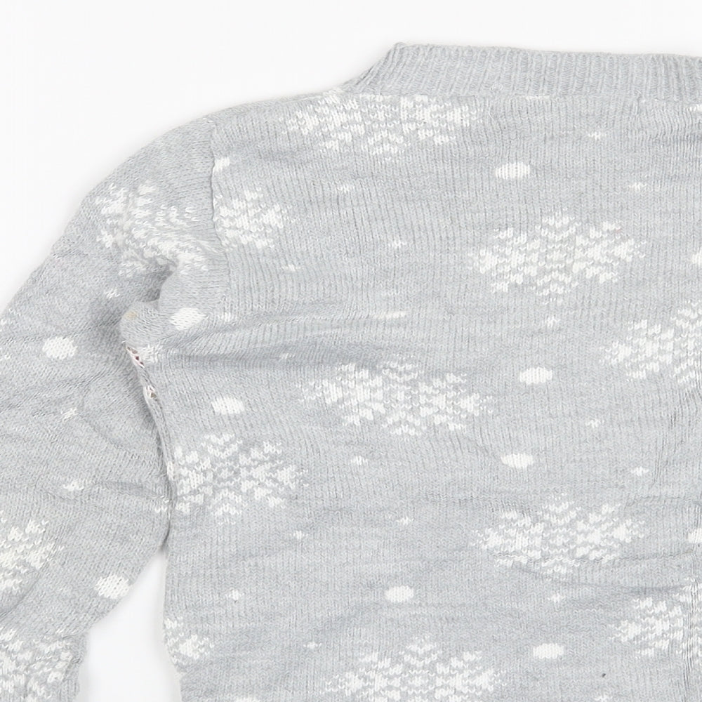 Preworn Girls Grey   Pullover Jumper Size 7-8 Years  - Christmas