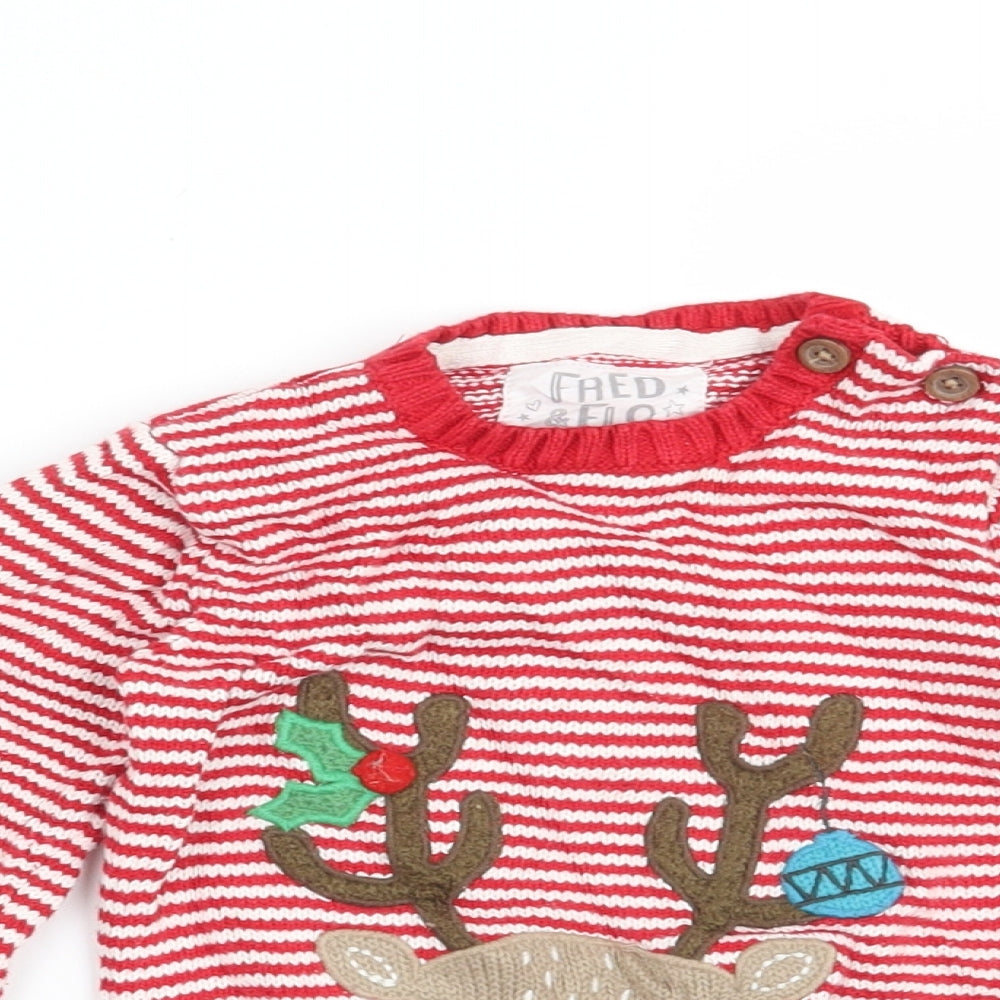 FRED & FLO Boys Red Striped  Pullover Jumper Size 18-24 Months  - Christmas