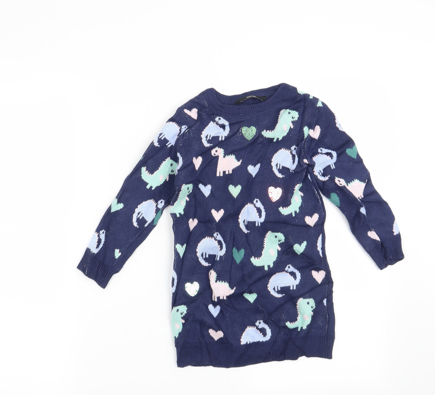 George Girls Blue   Pullover Jumper Size 2-3 Years  - Dinosaur