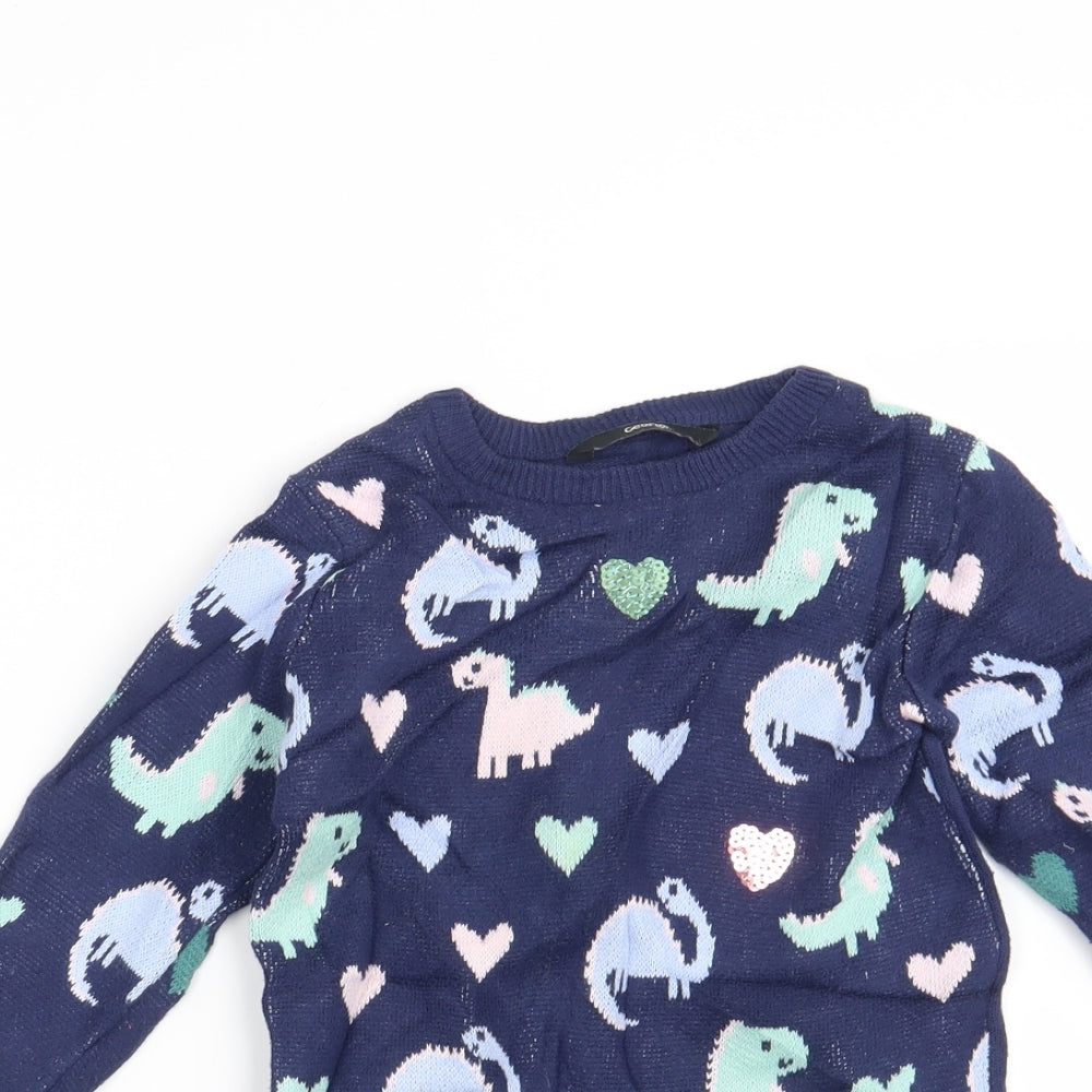 George Girls Blue   Pullover Jumper Size 2-3 Years  - Dinosaur