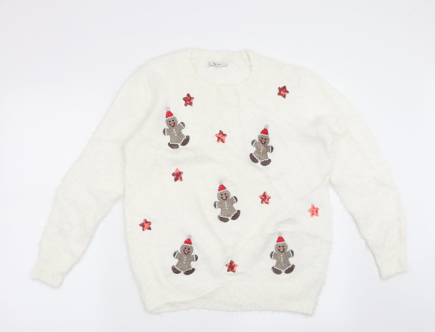 TU Womens White   Pullover Jumper Size 10  - Christmas Gingerbread