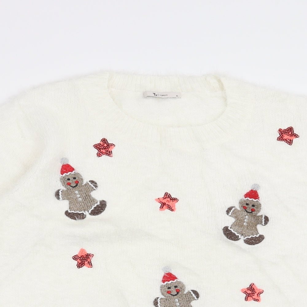 TU Womens White   Pullover Jumper Size 10  - Christmas Gingerbread