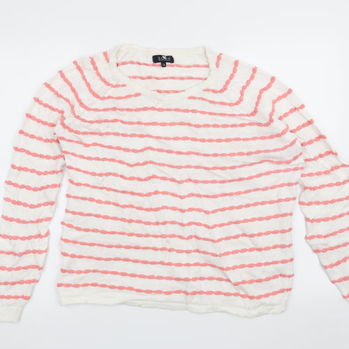 Soon Womens White Striped  Pullover Jumper Size 14