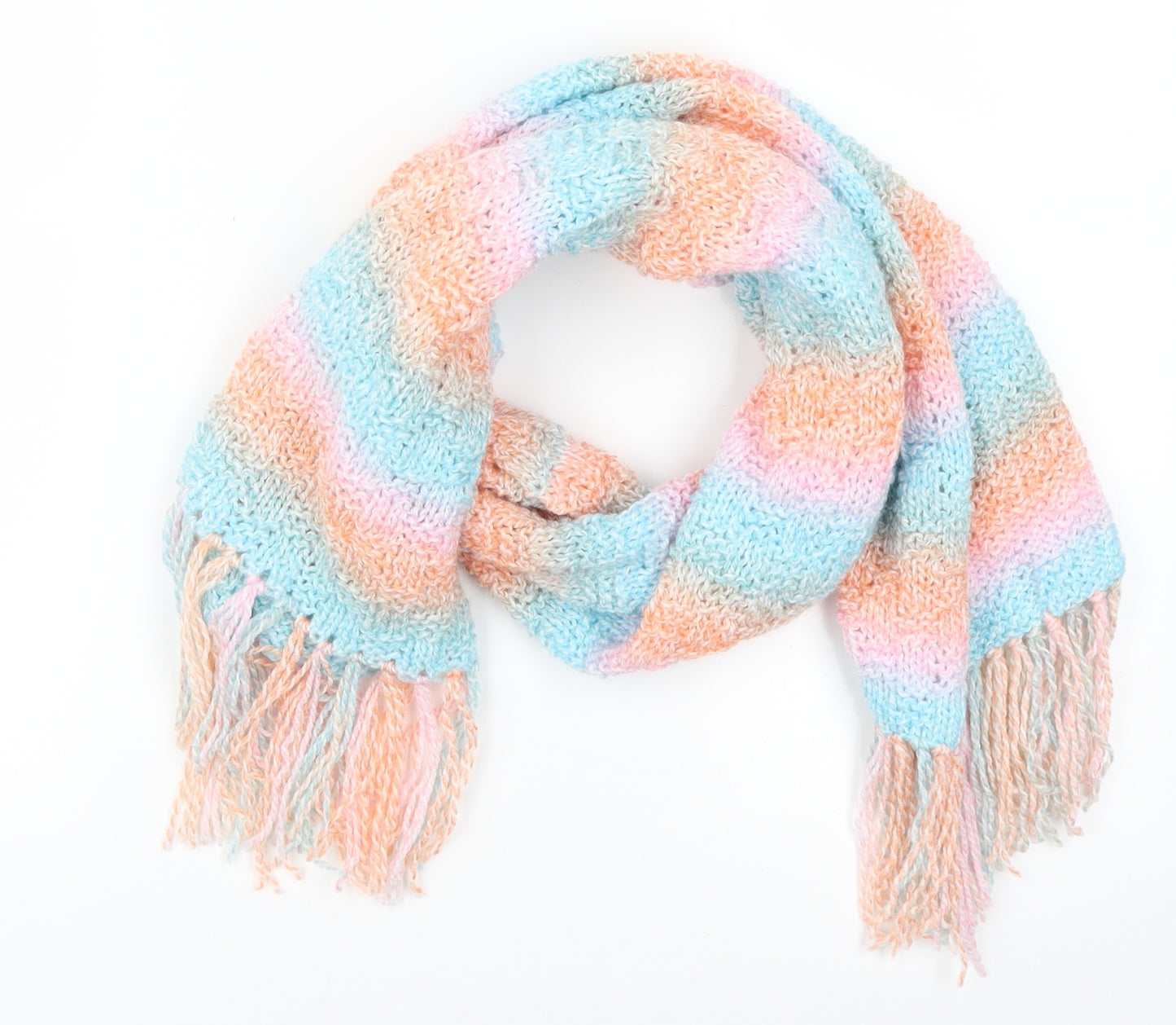 Preworn Womens Blue Striped   Scarf   - Pink and Orange