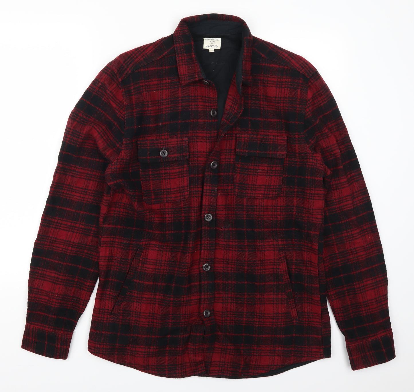 Easy Mens Red Check   Button-Up Size M