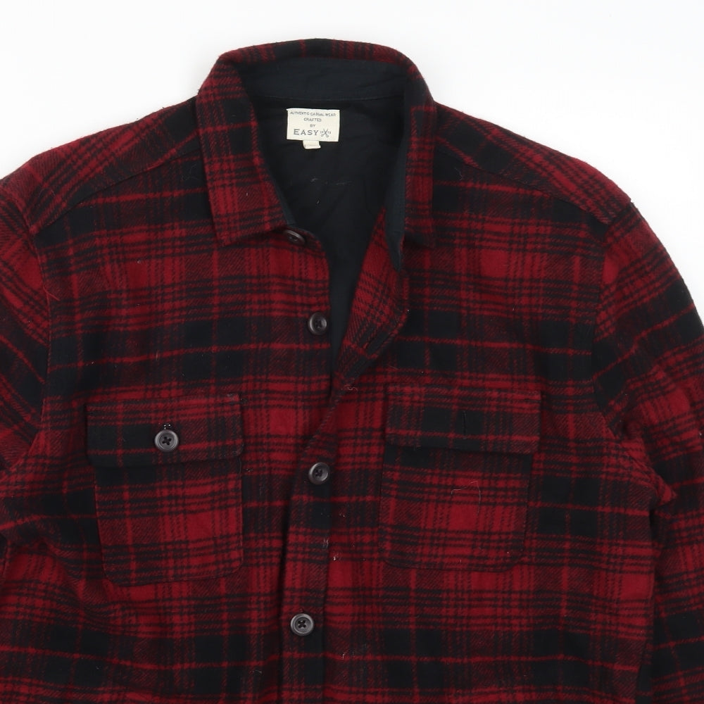 Easy Mens Red Check   Button-Up Size M
