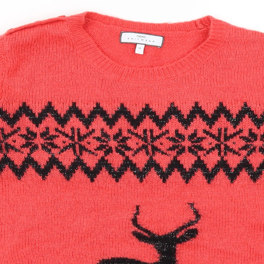 NEXT Womens Red   Pullover Jumper Size 16  - Deer