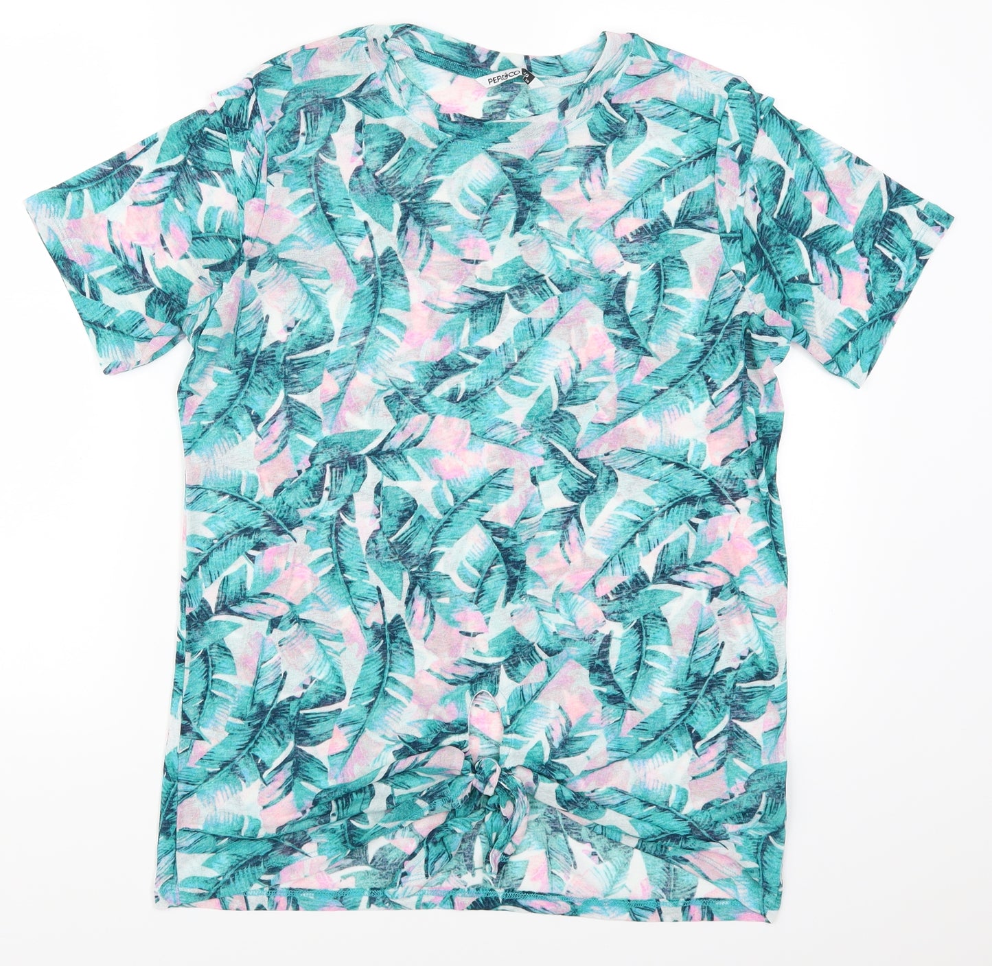 Pep & Co Womens Green Floral  Basic T-Shirt Size 10  - Leaf Print