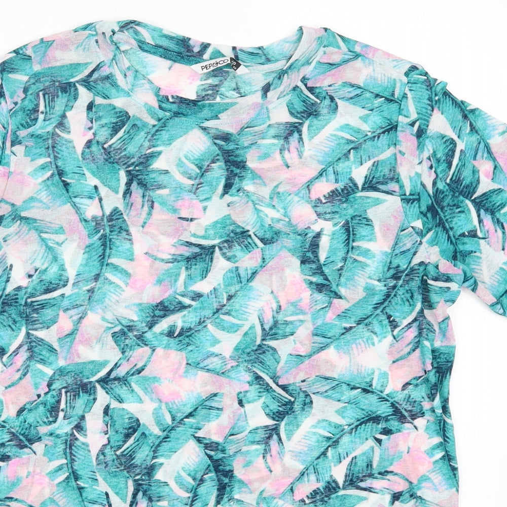 Pep & Co Womens Green Floral  Basic T-Shirt Size 10  - Leaf Print