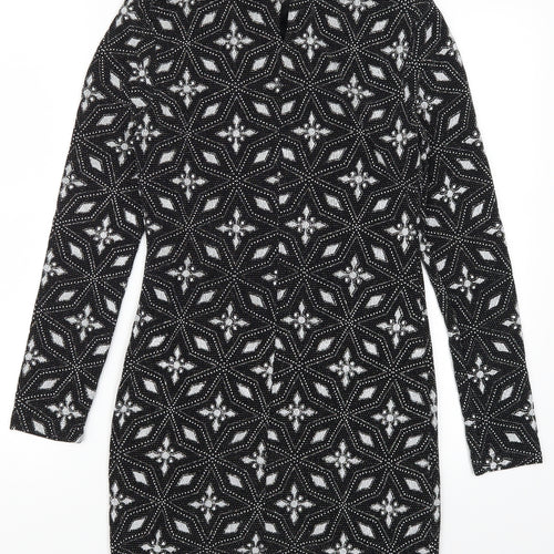 Topshop Womens Black Geometric  Bodycon  Size 10