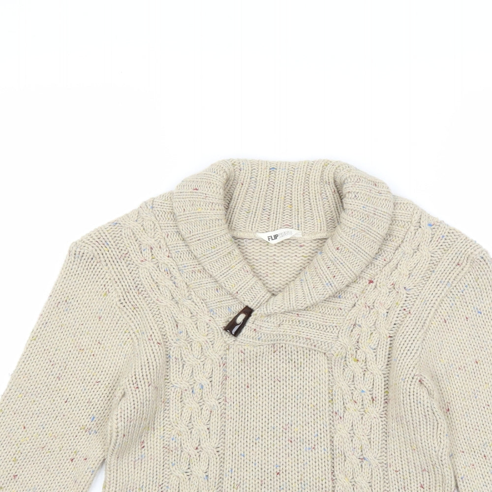 Flip Back Boys Beige  Knit Pullover Jumper Size 13-14 Years