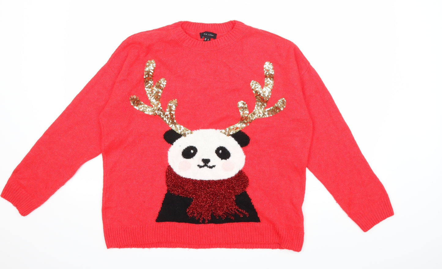 New Look Womens Red  Knit Pullover Jumper Size M