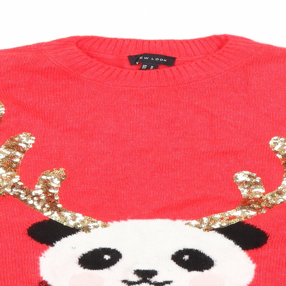New Look Womens Red  Knit Pullover Jumper Size M