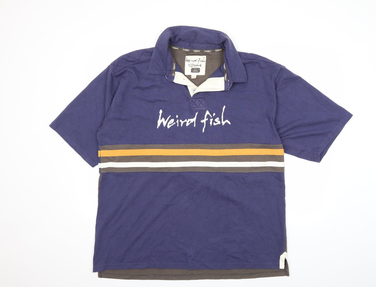 Weird Fish Mens Blue Striped   Polo Size 2XL