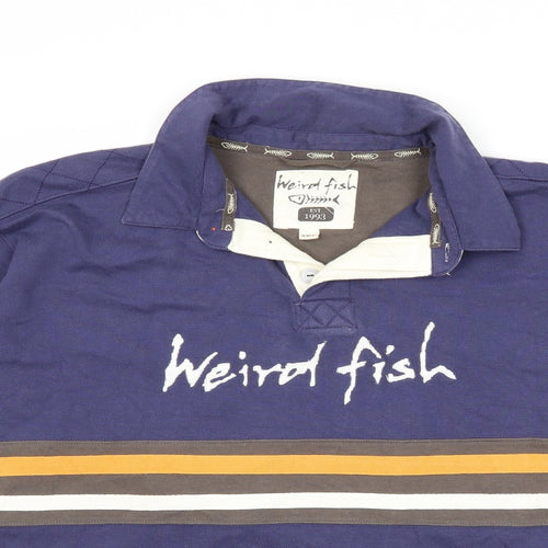 Weird Fish Mens Blue Striped   Polo Size 2XL
