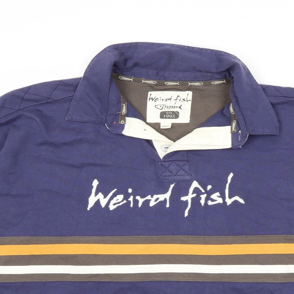Weird Fish Mens Blue Striped   Polo Size 2XL