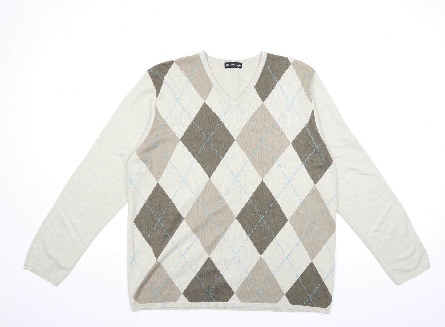 Marks and Spencer Mens Beige Check Knit Pullover Jumper Size XL