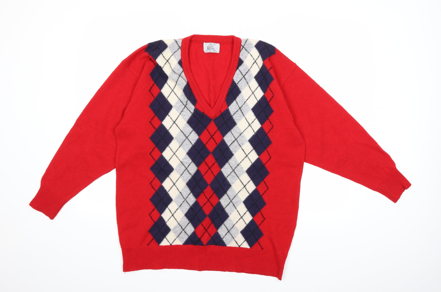 CIA LOYAL Mens Red Check Knit Pullover Jumper Size L
