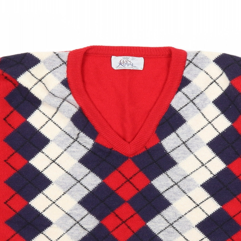 CIA LOYAL Mens Red Check Knit Pullover Jumper Size L