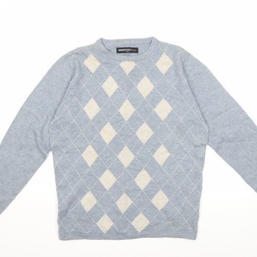 NEXT Mens Blue Check Knit Pullover Jumper Size S