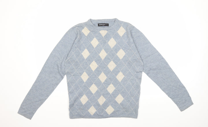 NEXT Mens Blue Check Knit Pullover Jumper Size S