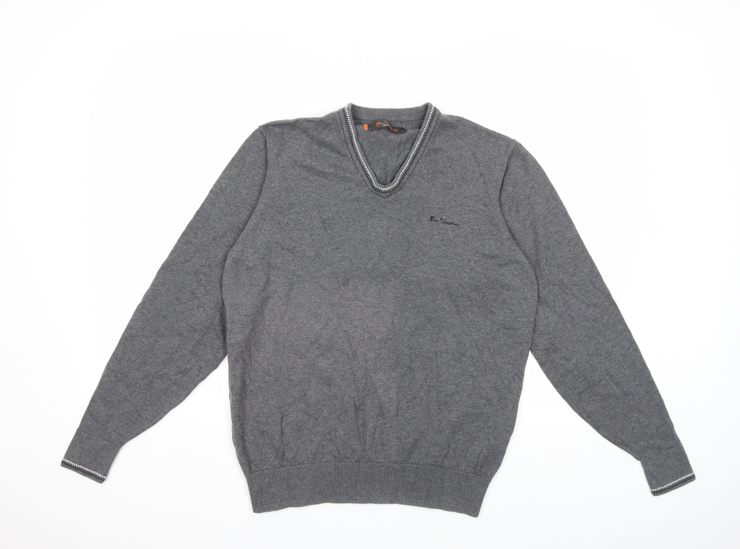 Ben Sherman Mens Grey  Knit Pullover Jumper Size L