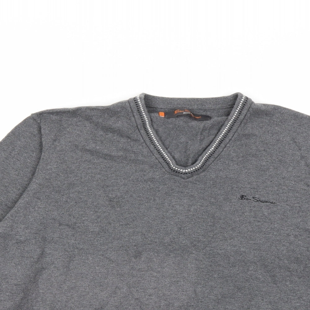 Ben Sherman Mens Grey  Knit Pullover Jumper Size L