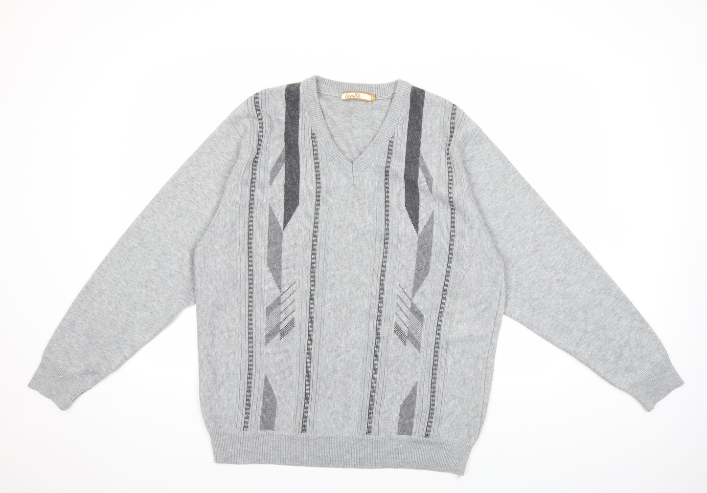 Calico Mens Grey Check Knit Pullover Jumper Size XL