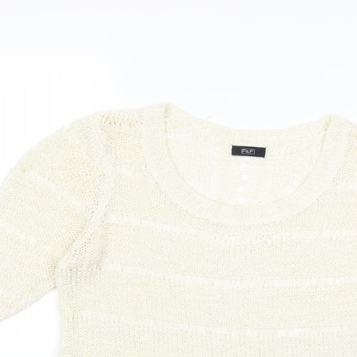 F&F Womens White  Knit Pullover Jumper Size 12